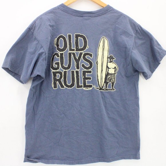 Old Guys Shirt Mens Blue Short Sleeve Crewneck Big Logo Graphic Cotton Size M - Picture 1 of 8
